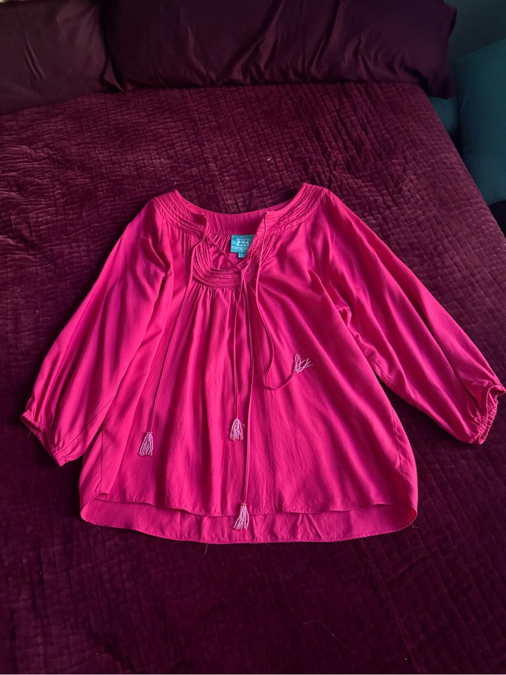 Women's Red Ruffled Neckline Top - Picture 5 of 5